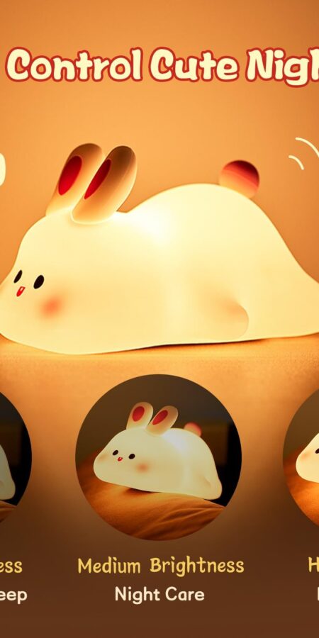 Cute LED Night Light Touch Sensor Cartoon Kid's Nightlights Big Face Rabbit Silicone Night Light Christmas Gift Bedside Lamp Home Decor