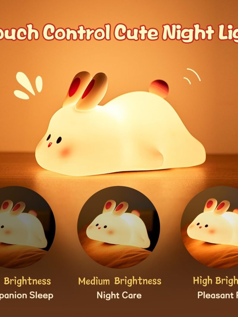 Rabbit Face LED Night Light — Touch Sensor, Kids' Bedside Lamp