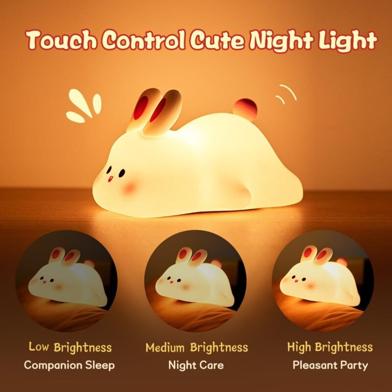 Rabbit Face LED Night Light — Touch Sensor, Kids' Bedside Lamp