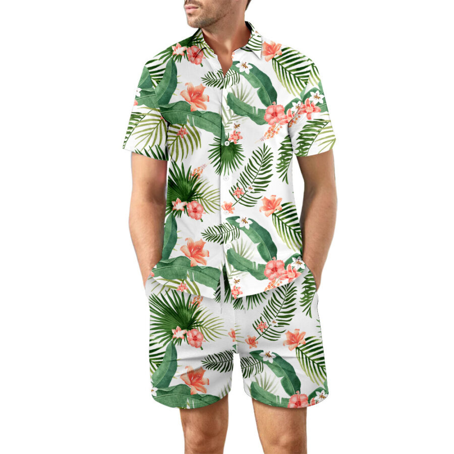 2Pcs Printed Beach Shirt Summer Suit Loose Lapel Button Top And Drawstring Pockets Shorts Casual Short Sleeve Suits For Men Clothing - Image 2