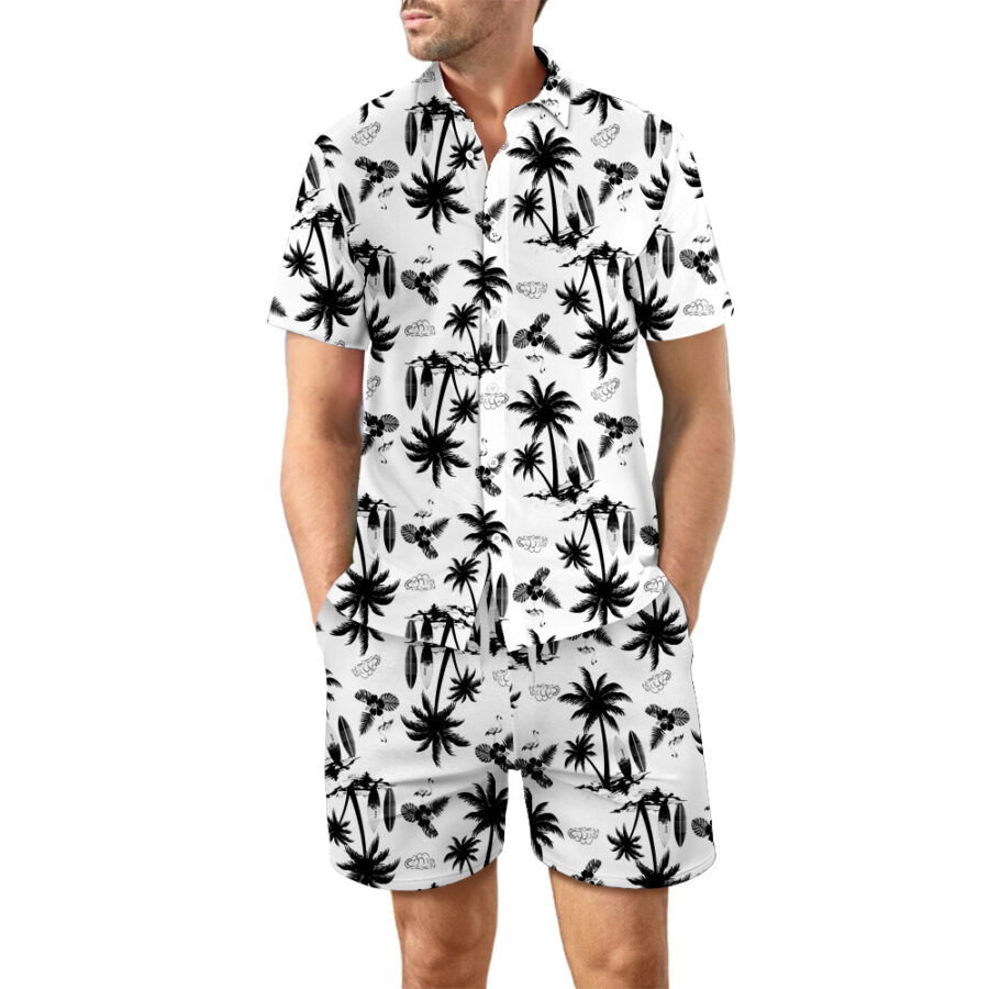 2Pcs Printed Beach Shirt Summer Suit Loose Lapel Button Top And Drawstring Pockets Shorts Casual Short Sleeve Suits For Men Clothing - Image 4