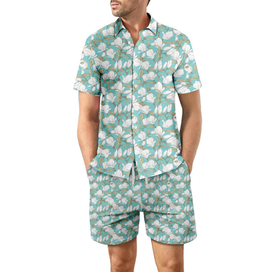 2Pcs Printed Beach Shirt Summer Suit Loose Lapel Button Top And Drawstring Pockets Shorts Casual Short Sleeve Suits For Men Clothing - Image 7