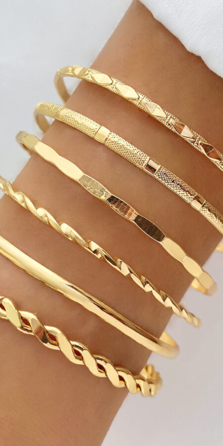 Bohemian Metal Chain Bracelet Set For Women Geometric Gold Color Thick Link Chain Open Bangle Female Fashion Jewelry
