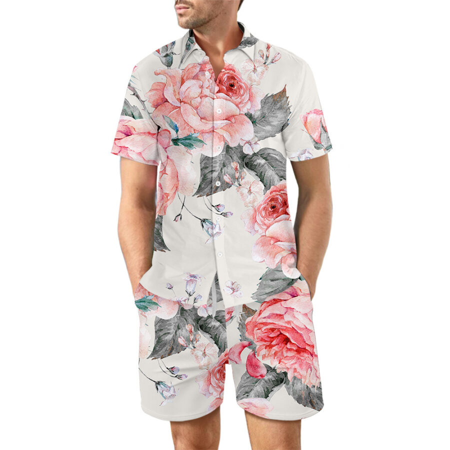 2Pcs Printed Beach Shirt Summer Suit Loose Lapel Button Top And Drawstring Pockets Shorts Casual Short Sleeve Suits For Men Clothing - Image 3