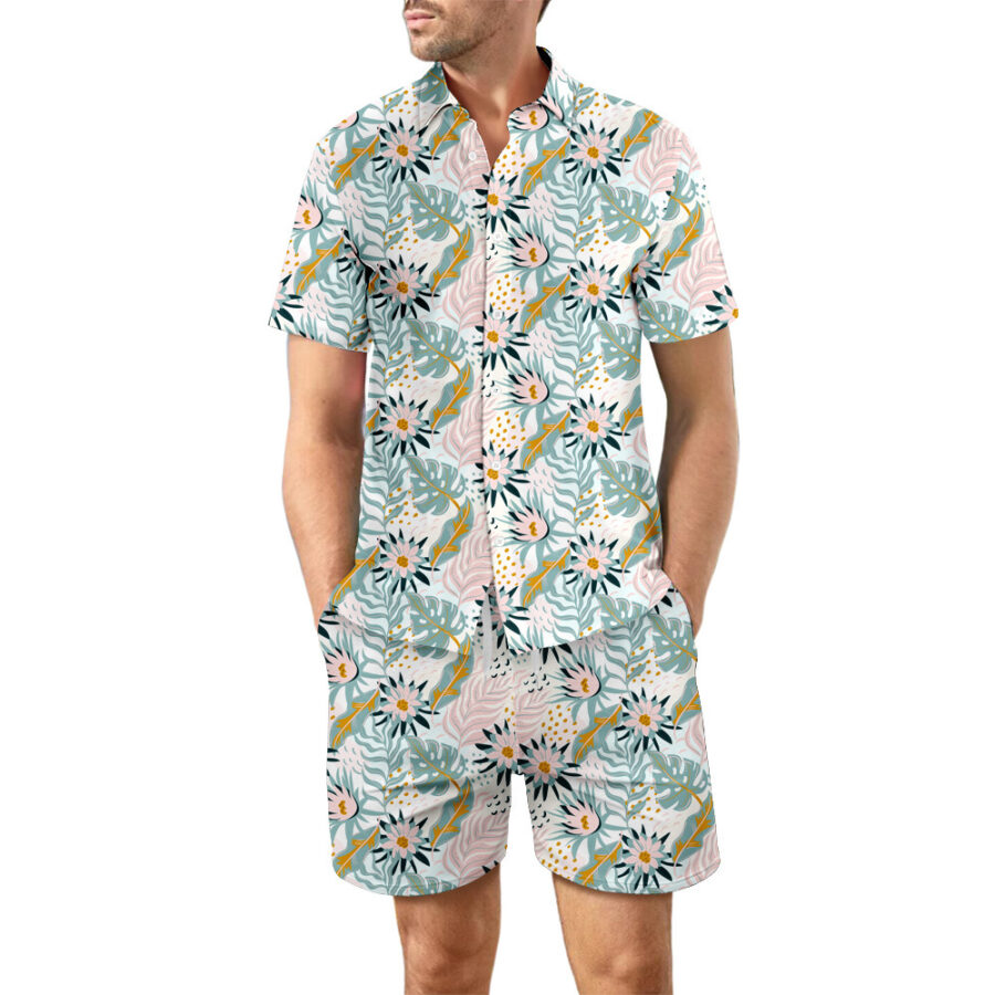 2Pcs Printed Beach Shirt Summer Suit Loose Lapel Button Top And Drawstring Pockets Shorts Casual Short Sleeve Suits For Men Clothing - Image 6