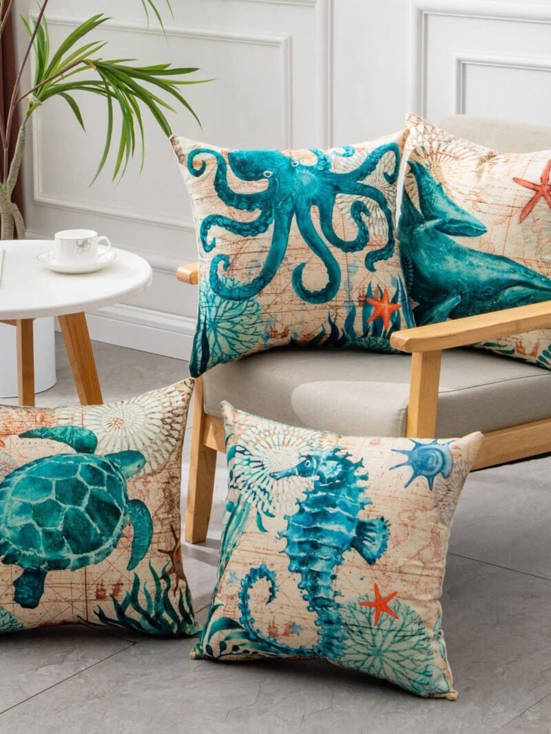 Sea Turtle Print Throw Pillow Cover