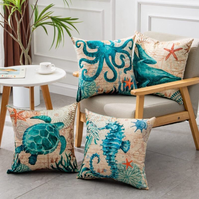 Sea Turtle Print Throw Pillow Cover