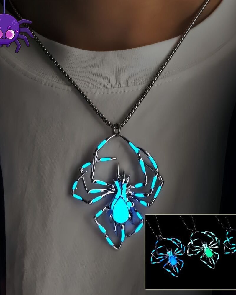 Glow-in-the-Dark Spider Pendant Necklace — Halloween Jewelry