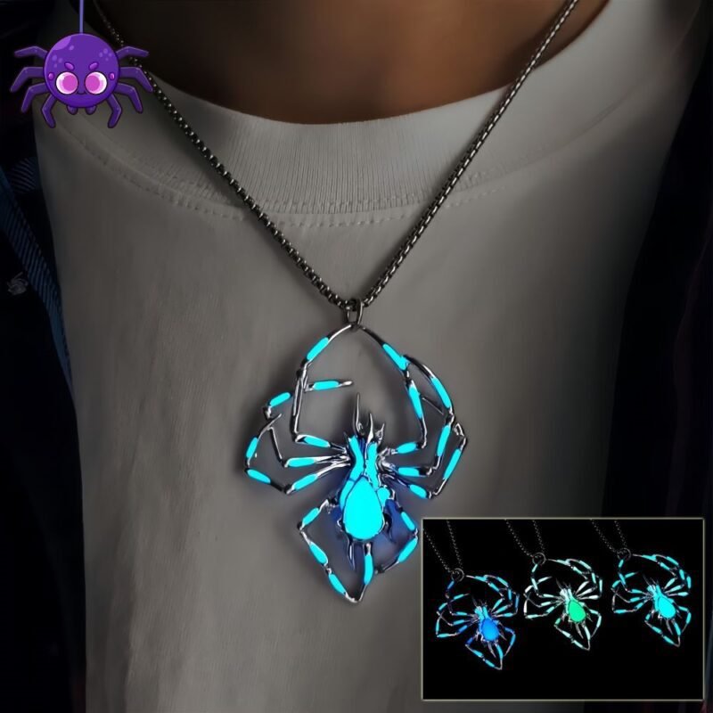 Glow-in-the-Dark Spider Pendant Necklace — Halloween Jewelry