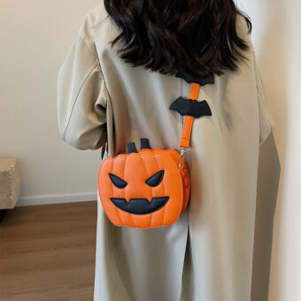Funny Pumpkin & Bat Halloween Crossbody Bag - Creative Cartoon Design for Women - Image 2