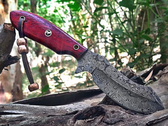 Premium Handmade Damascus Steel Fixed Blade Knife | Leather Sheath | Wood Handle - Image 3