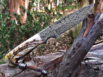Unique Handmade Damascus Steel Fixed Blade Knife | Leather Sheath | Premium Wood - Image 2