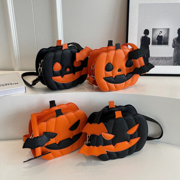 Funny Pumpkin & Bat Halloween Crossbody Bag - Creative Cartoon Design for Women - Image 5