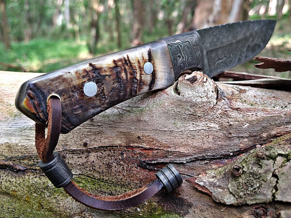 Custom Handmade Damascus Steel Fixed Blade Knife | Leather Sheath | Wooden Handle - Image 2