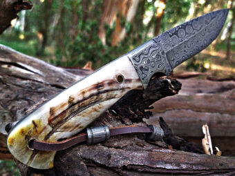 Unique Handmade Damascus Steel Fixed Blade Knife | Leather Sheath | Premium Wood - Image 3