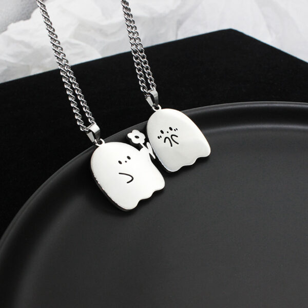 Stainless Steel Cute Ghost Couple Necklace - Image 3