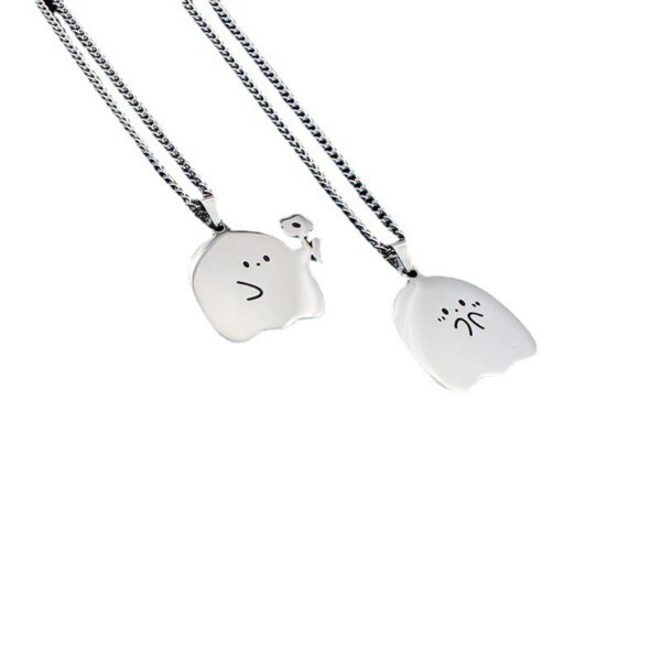 Stainless Steel Cute Ghost Couple Necklace - Image 4