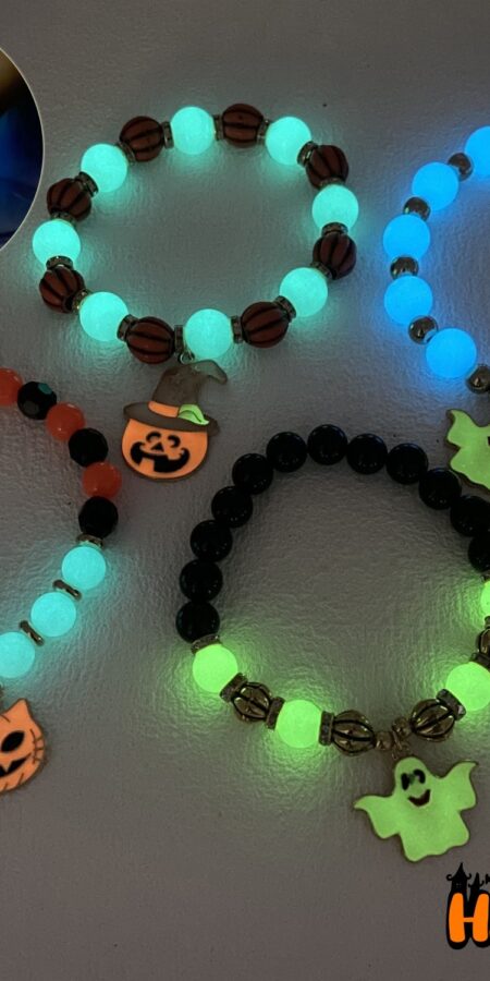 Vintage Halloween Bracelet - Pumpkin, Witch Hat, Kitten, Geometric Gothic Design
