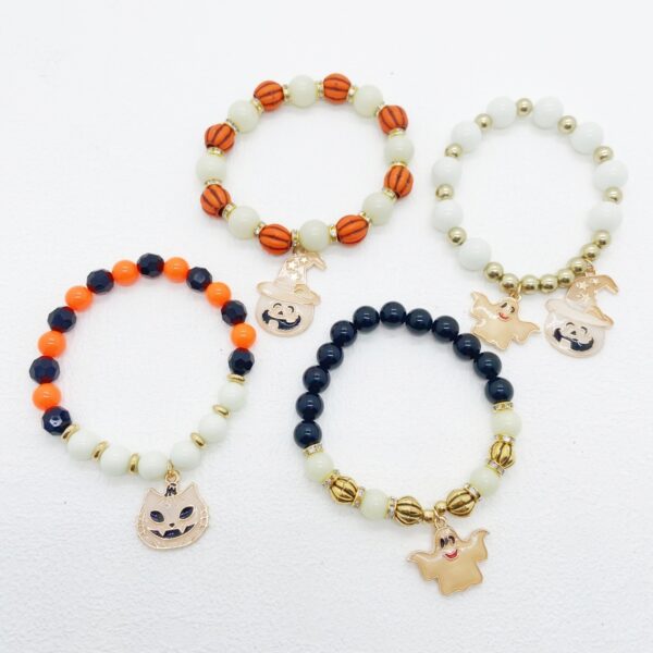 Vintage Halloween Bracelet - Pumpkin, Witch Hat, Kitten, Geometric Gothic Design - Image 2