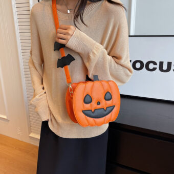 Funny Pumpkin & Bat Halloween Crossbody Bag - Creative Cartoon Design for Women - Image 4