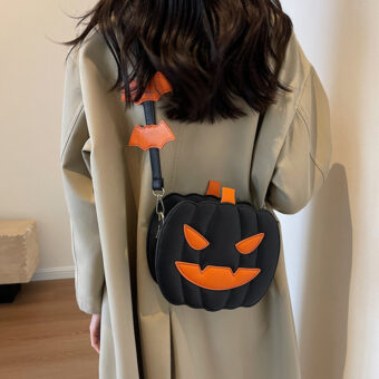 Funny Pumpkin & Bat Halloween Crossbody Bag - Creative Cartoon Design for Women - Image 3