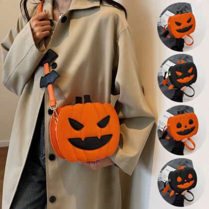 Funny Pumpkin & Bat Halloween Crossbody Bag - Creative Cartoon Design for Women
