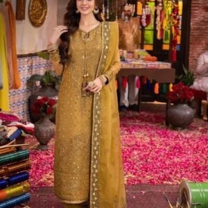 Asim Jofa Organza Dresses Collection: Gold Organza Shirt & Dupatta Pakistani Salwar Kameez Wedding India Party Wear Dress
