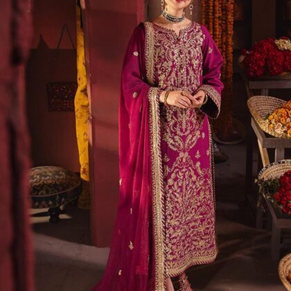 Pakistani Designer Asim Jofa 3 Piece Embroidered Unstitched Outfit & Chiffon Dupatta – Elegant Fashion for Every Occasion