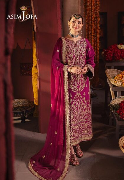 Pakistani Designer Asim Jofa 3 Piece Embroidered Unstitched Outfit & Chiffon Dupatta – Elegant Fashion for Every Occasion