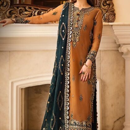 Asim Jofa Collection Gold Unstitched Suit - Elegant Embroidered Fabric for Stylish Traditional Wear & Crafting Projects