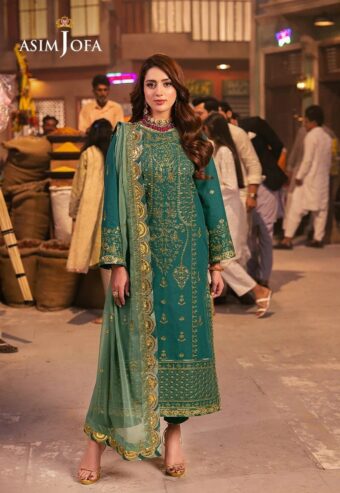 Original Asim Jofa Luxury Embroidered Salwar Kameez - Unstitched Twisted Silk Party Wear for Women, Gift for Her