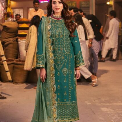 Original Asim Jofa Luxury Embroidered Salwar Kameez - Unstitched Twisted Silk Party Wear for Women, Gift for Her