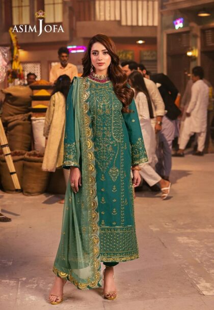 Original Asim Jofa Luxury Embroidered Salwar Kameez - Unstitched Twisted Silk Party Wear for Women, Gift for Her