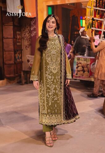 Asim Jofa Green Unstitched Embroidered Chiffon Suit | Designer Salwar Kameez for Party Wear & Eid Festivities