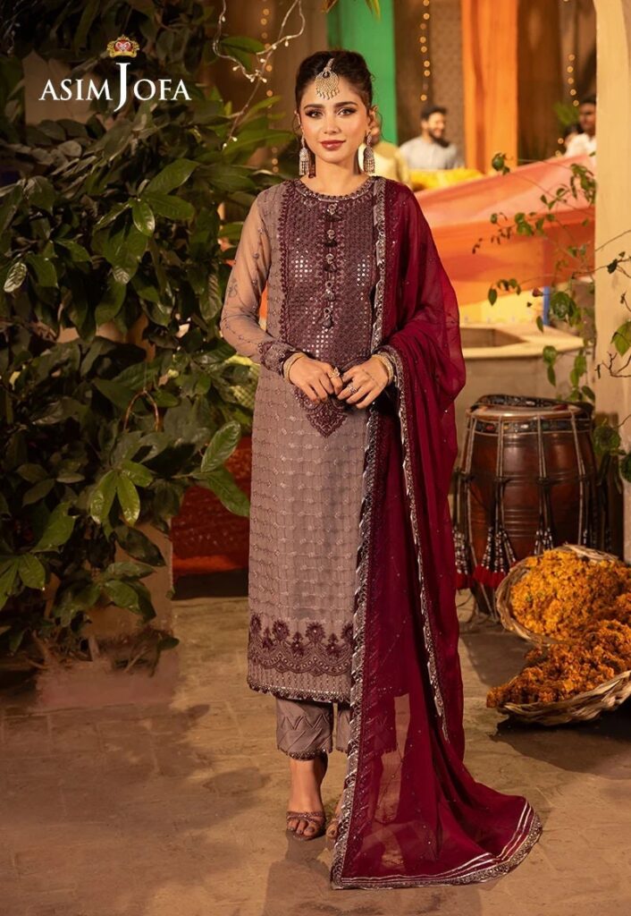 Asim Jofa Embroidered Net 3 Pcs, Elegant Traditional Dress Set, Ideal for Wedding Attire, Thoughtful Gift for Bridesmaids