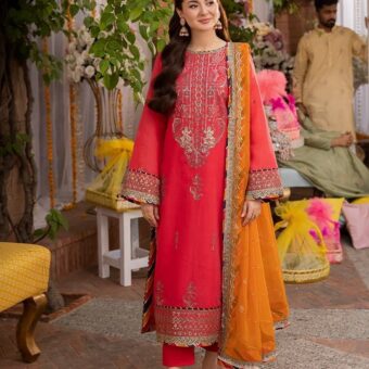 Asim Jofa Pink Embroidered Paper Cotton Suit | Jag Mag Collection - Elegant & Stylish Women's Attire