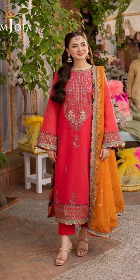 Asim Jofa Pink Embroidered Paper Cotton Suit | Jag Mag Collection - Elegant & Stylish Women's Attire