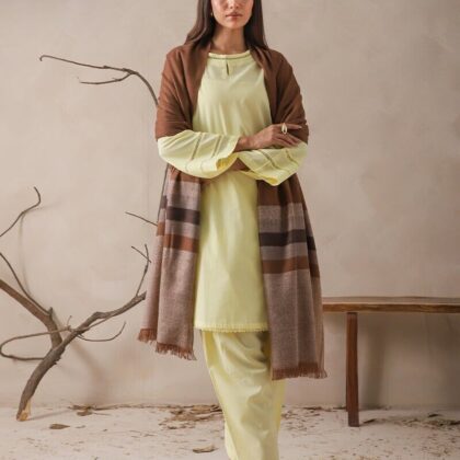 Asim Jofa Striped Border Yarn Dyed Stole Shawl Wrap, Pakistani Winter Stole