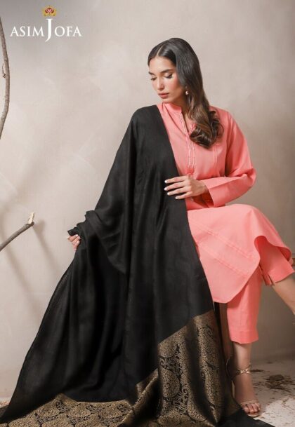 Authentic Asim Jofa Winter Shawl for Women with Zari Border – 100% Original Wrap