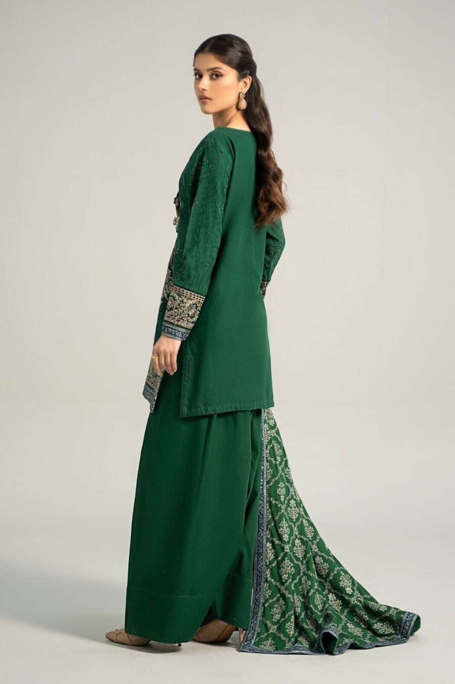 Maria B Embroidered Khaddar Green Dress, Pakistani Indian Shalwar Kameez - Image 2