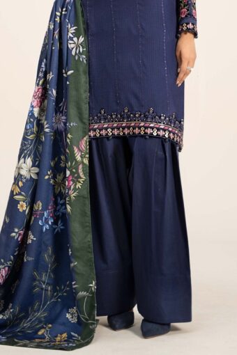 Maria B Embroidered Linen Blue Pakistani Shalwar Kameez, Wedding & Party Dress - Image 8