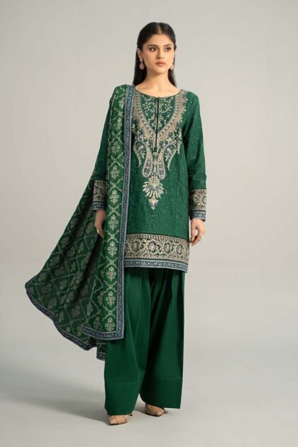 Maria B Embroidered Khaddar Green Dress, Pakistani Indian Shalwar Kameez