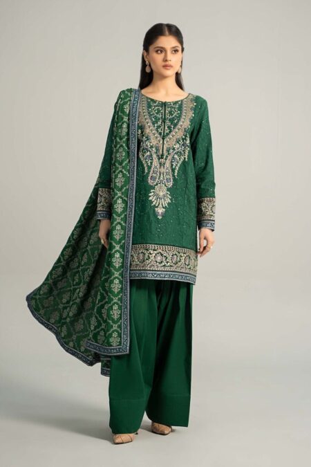 Maria B Embroidered Khaddar Green Dress, Pakistani Indian Shalwar Kameez