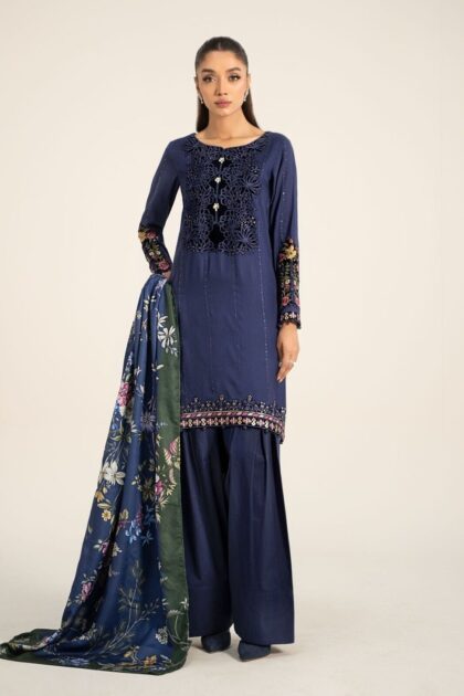 Maria B Embroidered Linen Blue Pakistani Shalwar Kameez, Wedding & Party Dress