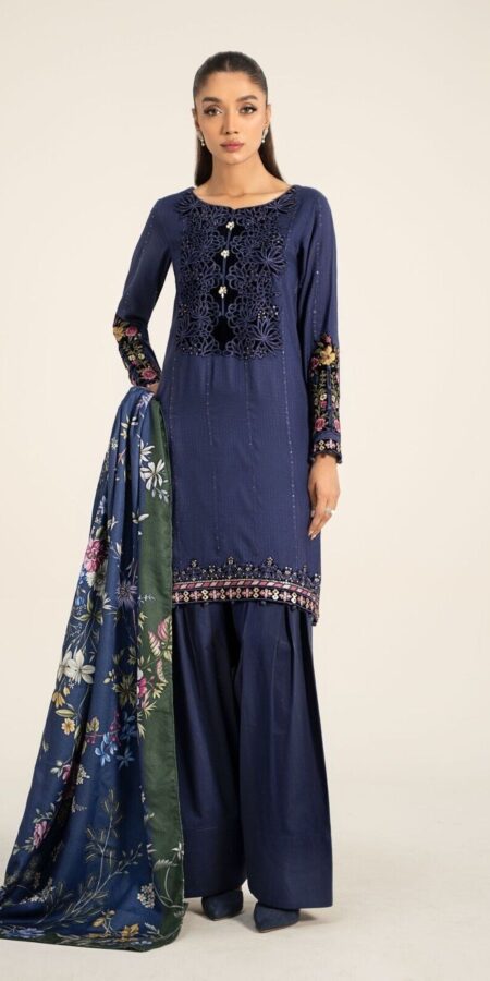 Maria B Embroidered Linen Blue Pakistani Shalwar Kameez, Wedding & Party Dress