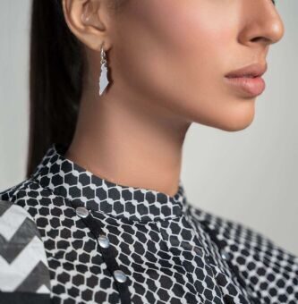 Stylish Alloy Metal Earrings - White with Silver Finish and Sterling Silver Stud
