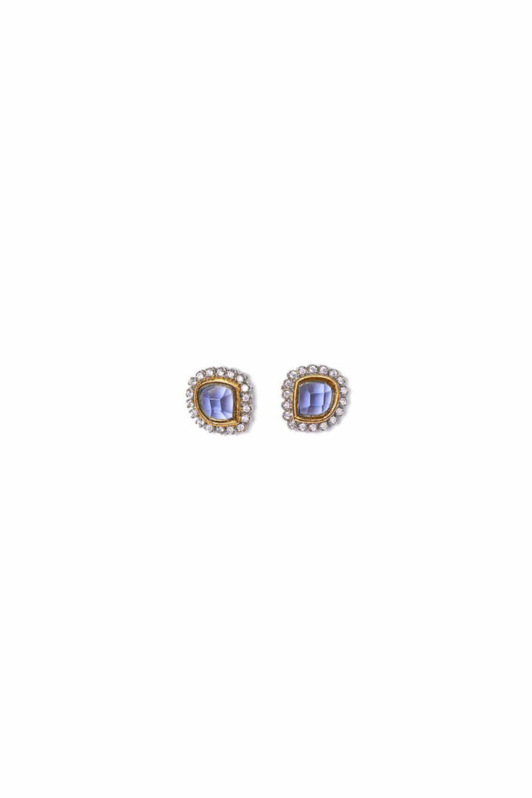 Elegant Blue Tourmaline & Zircon Stud Earrings for Women - Silver Finish - Image 2