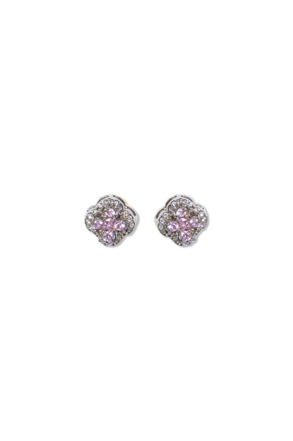 Elegant Pink & White Zircon Stud Earrings for Women - Sterling Silver Back Pin - Image 2