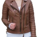 brown leather jacket women