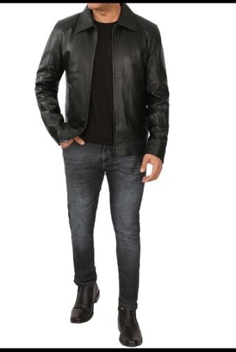 Black Leather Jacket for Men – Genuine Sheep Leather Stylish, Slim Fit, Biker Moto Style - Image 2